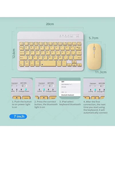 TOKQI iPad (Air 5 10.9) (10.2 `7/8/ 9) (11inç 4-5-6.Nesil) Uyumlu Kablosuz Bluetooth Klavye mouse set