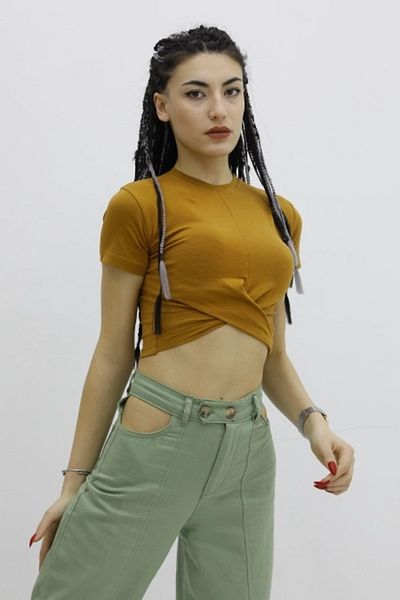 Lukas Tricou cu gât crew adunat în față maro - P- 019963