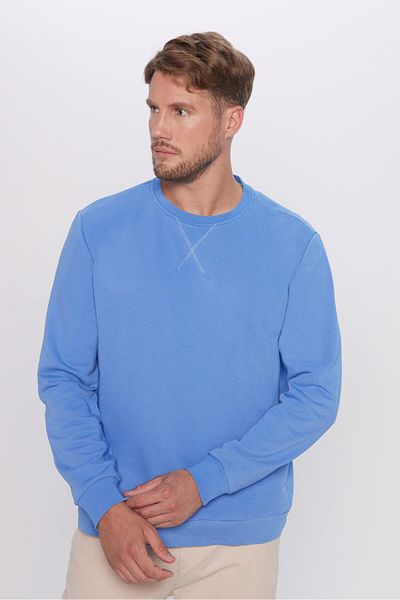 Tudors Unisex Oversize Φαρδύ βαμβακερό φούτερ με λαιμόκοψη βασικού χρώματος Indigo
