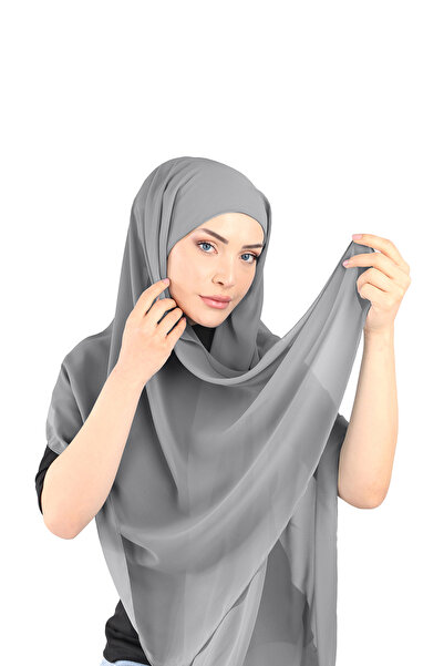 Ecardin Şal din șifon cu carouri - ST136 Gri închis