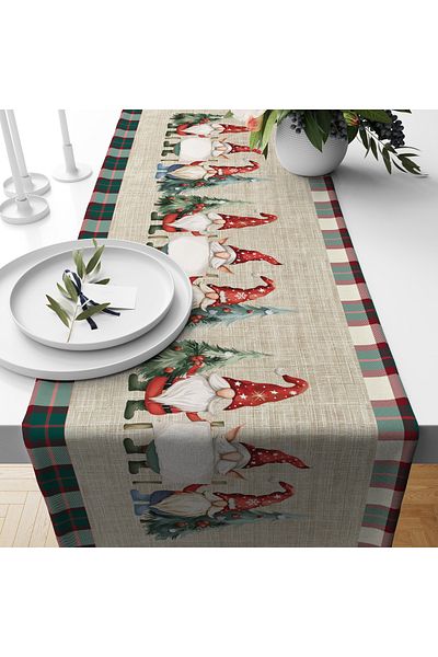Evmila New Year Christmas Themed Dwarf Pattern 40X140 cm Velvet Runner