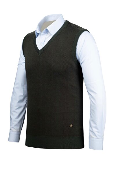 Çizgi Triko Men's V-Neck Striped Knitwear Sweater - Colorful Patterned Winter Steel Knit Classic Fit - 5015H