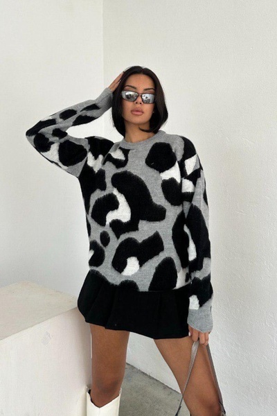 Ded COLLECTION Pulover de damă la modă cu model leopard - cu barbă