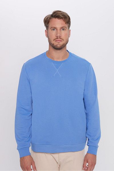 Tudors Unisex Oversize Φαρδύ βαμβακερό φούτερ με λαιμόκοψη βασικού χρώματος Indigo