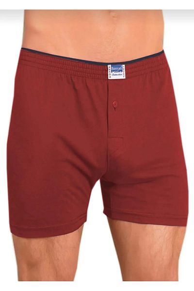 MYS GRUP TEKSTİL Berrak Men's Boxer-Shorts-Panty Set of 5 - Wide Cut, 100% Cotton, Buttoned - Claret Red / 1099