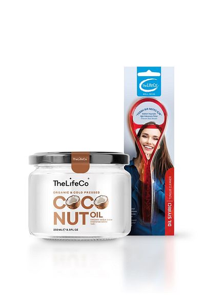 TheLifeCo 250 ml Organic Coconut Oil - Tongue Scraper and Cleanser Red
