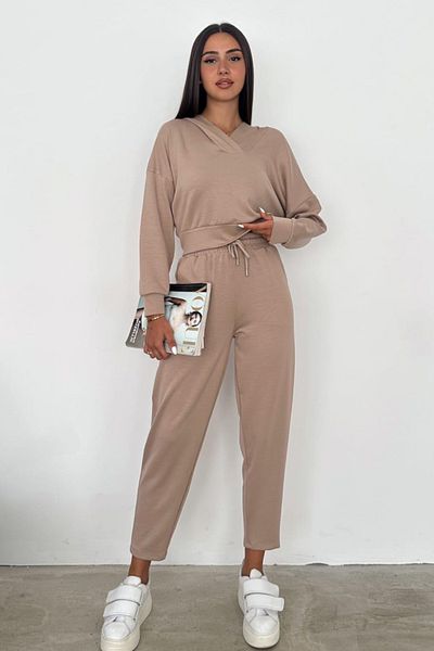 Ded COLLECTION Modal Women's Tracksuit Set - Hooded Crop Set of Two