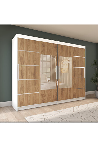 yılwood Sürgülü Gardırop Dört Kapaklı 280/210 cm (Parlak Beyaz + UD)