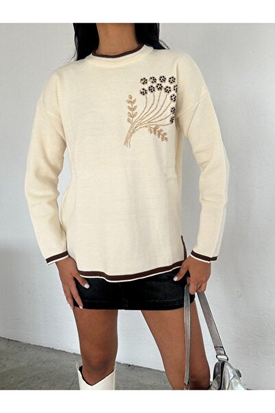 Ded COLLECTION Cveta na grudima Vezena ženska pletena tunika