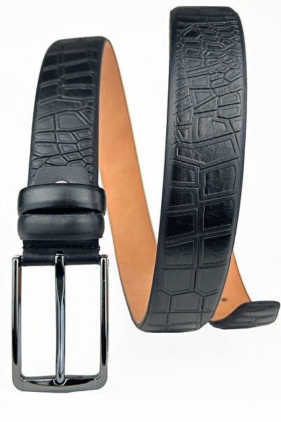 debbah Ανδρική ζώνη κλασική γνήσιο δέρμα - 3,5 cm μαύρο γνήσιο δέρμα με σκίτσο