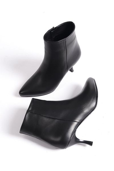 Deripabuc Genuine Leather Black Women's Leather Heeled Boots Dp02-0983