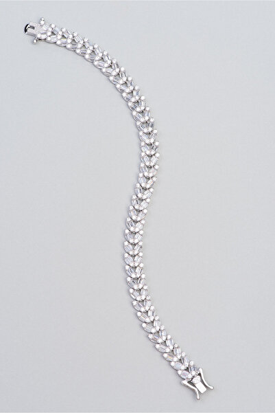 So CHIC... Baget Taşlı 18 Ayar Beyaz Altın Kaplama Gümüş Bileklik