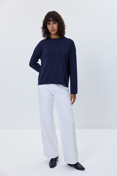 Tuba Butik Crew Neck Basic Knitwear Navy Blue Women's Sweater