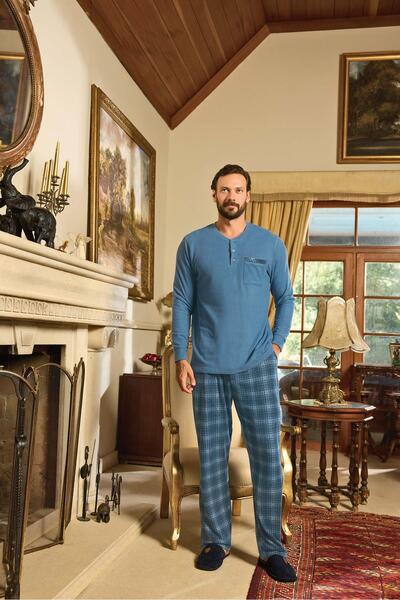 Aydoğan Ανδρικό σετ πιτζάμες Aras Winter Thermal Comfortable Indigo 0780