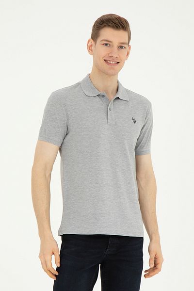 U.S. Polo Assn. Tricou de bază pentru bărbați, slim fit, cu gât polo, gri Melange 50279573-VR086
