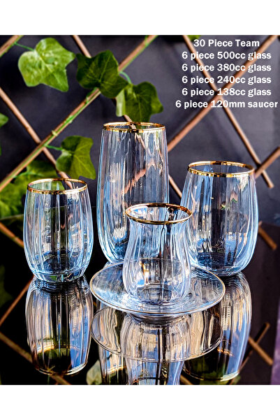 SEÇKİNEV (PAŞABAHÇE LİNKA) 30 Parça Gerçek Altın Gold Tonu Ahter Bardak Seti