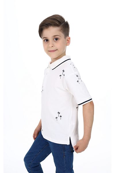 Toontoy Boy's Polo Neck Palm Printed T-Shirt