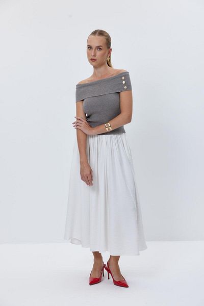 Tuba Butik Μπλούζα με γιακά Madonna Γκρι πλεκτό