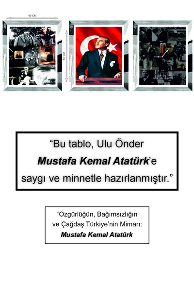 hediyesepetin Özel Koleksiyon - 3'lü Mdf Üzeri Uv Baskılı Atatürk Tablo - Mak...