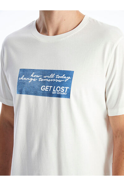 LC Waikiki Ανδρικό χτενισμένο βαμβακερό μπλουζάκι LCW - Crew λαιμόκοψη, κοντό μανίκι, στάμπα