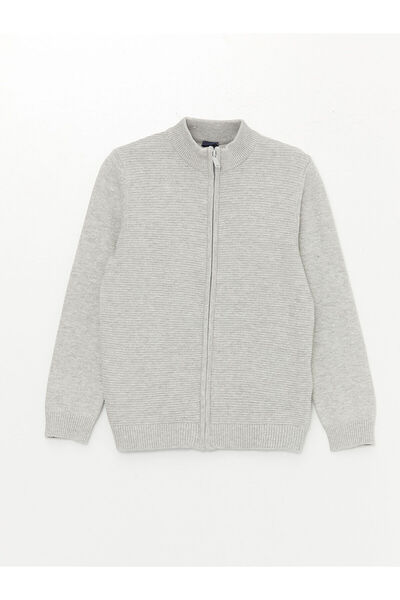 LC Waikiki Lcw Stand Collar Textured Boy's Knitwear Cardigan