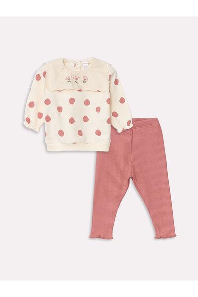 LC Waikiki Lcw Crew nyakú, hosszú ujjú virágos kislány pulóver és leggings szett 2 darabból