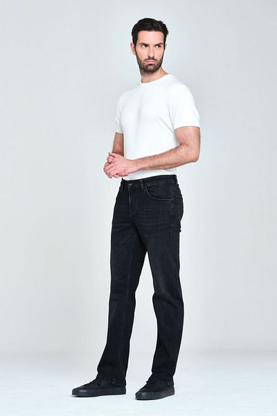 Pantamo Jeans Μαύρο κανονικό ίσιο ανδρικό παντελόνι Jean