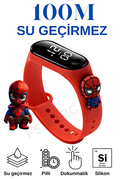 fsmarc Örümcek Adam Spiderman Figürlü Dijital Led Çocuk Saati Dokunmatik Ekra...
