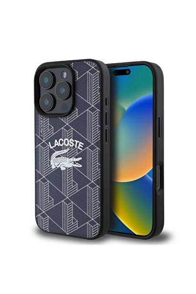 Lacoste iPhone 16 Pro Max Uyumlu Kılıf Lacoste  Lisanslı Magsafe Özellikli Mono Vintage Logo Lacivert