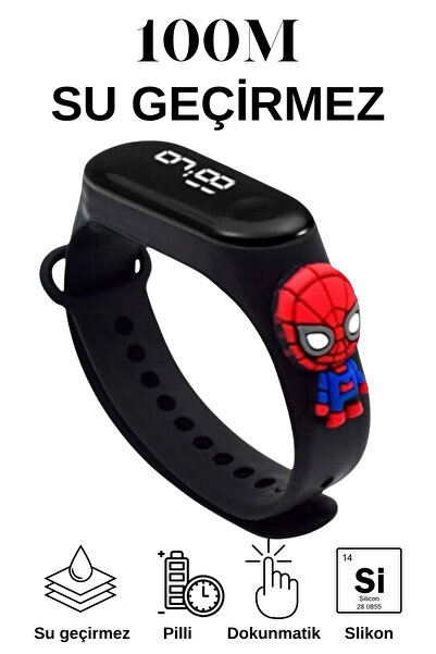 fsmarc Örümcek Adam Spiderman Figürlü Dijital Led Çocuk Saati Dokunmatik Ekra...