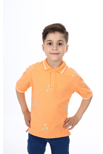 Toontoy Tricou cu imprimeu palmier cu gât polo pentru băiat