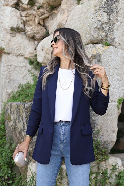 bytugcekaya Темно-синій піджак з деталями з телячим рукавом