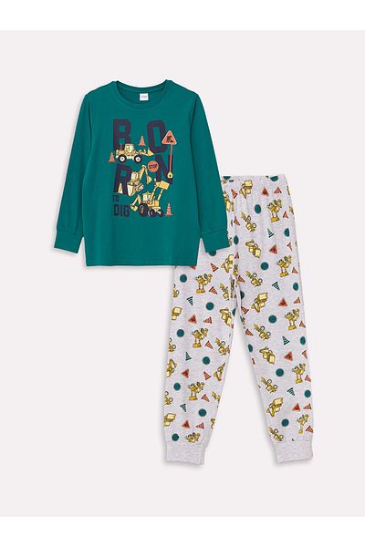 LC Waikiki Lcw Crew Neck Printed Long Sleeve Boy's Pajamas Set