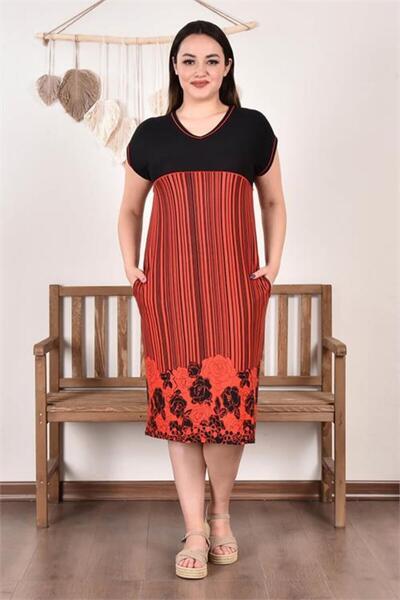 Dipmoda Μεγάλο μέγεθος Με κέντημα Βισκόζη Γυναικείο φόρεμα - DPAYSL92