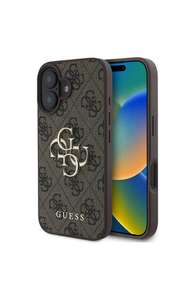 Guess iPhone 16 Uyumlu Kılıf Guess Lisanslı PU Deri 4G Desenli Metal Büyük 4G...