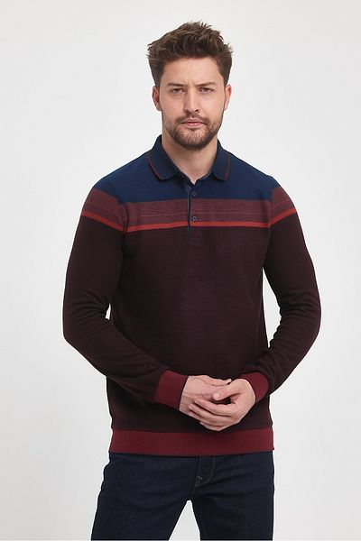 ENQUE Hanorac lung de bază pentru bărbați, cu gât polo, roșu Claret de iarnă