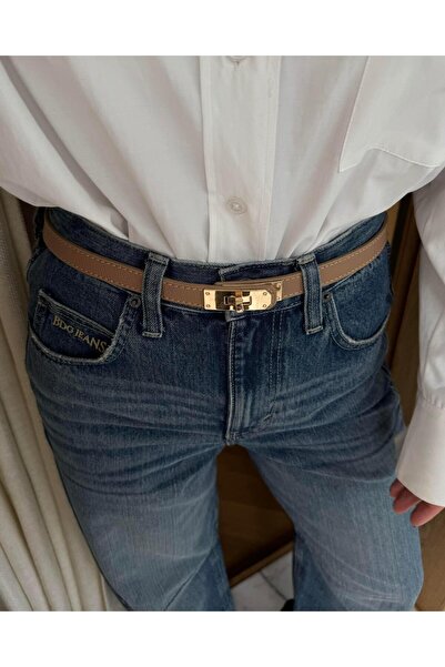 Tina İstanbul Ζώνη ραμμένη πόρπη 2cm Mink Color Lock