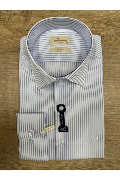 Daniel Bessi Long Sleeve Slim Fit 100% Cotton Non-Iron Iron-Free Non-Wrinkle Striped Classic Men's Shirt