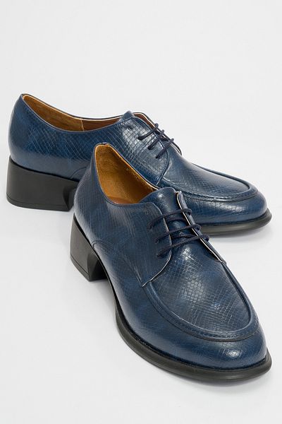 LuviShoes Chi̇es Navy Blue Patterned Lace-Up Women's Loafer Shoes