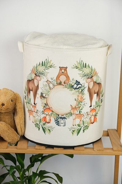 PRENDİ HOME Cutie de depozitare pentru jucării multifuncțională imprimată cu zoo, coș de rufe murdar, coș pliabil organizator 37x40