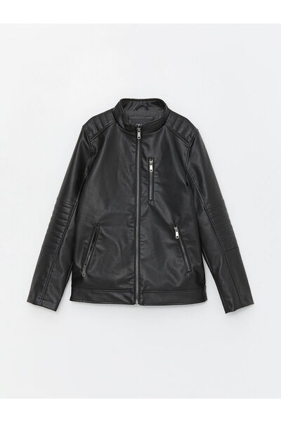 LC Waikiki LCW Dik Yaka Erkek Çocuk Deri Görünümlü Mont