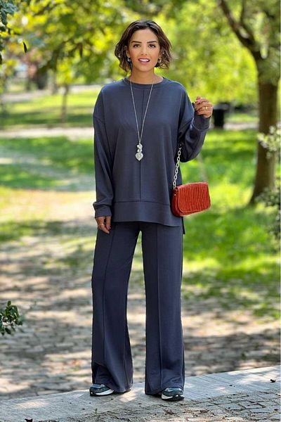 Nevin Kaya Moda Σετ μπλούζα παντελόνι Smoked Color Modal Fabric
