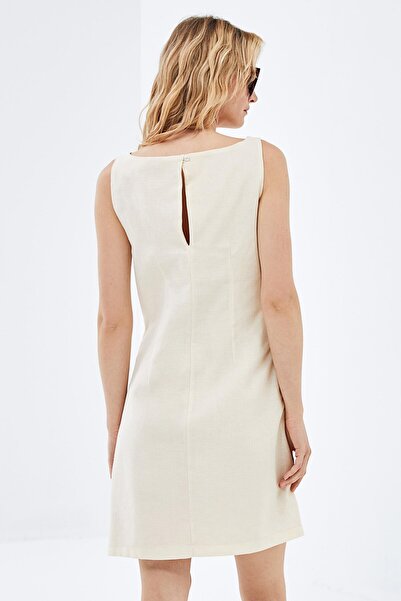 pieces of melon Лляна міні-сукня з човниковим вирізом без рукавів екрю