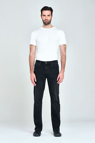 Pantamo Jeans Μαύρο κανονικό ίσιο ανδρικό παντελόνι Jean