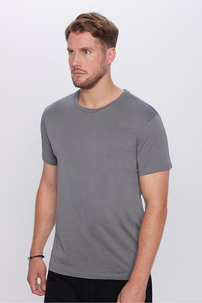 Tudors Μπλουζάκι Unisex Slim Fit Slim Fit 100% βαμβακερό μαλακό γκρι μπλουζάκι με λαιμόκοψη