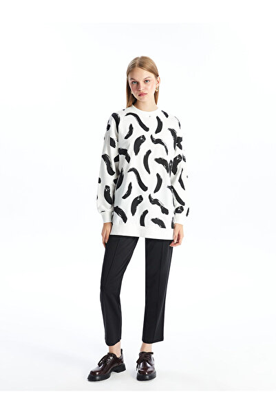 LC Waikiki LW - Bisiklet Yaka Desenli Kadın Sweatshirt Tunik