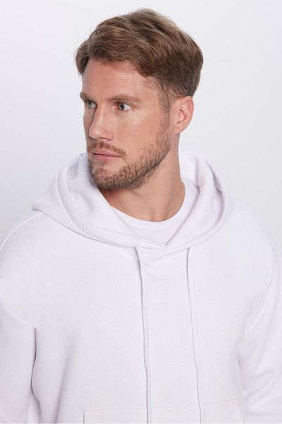 Tudors Unisex Oversize φαρδιά κομμένη βαμβακερή μαλακή υφή Basic φούτερ με λευκή κουκούλα με φλις μέσα