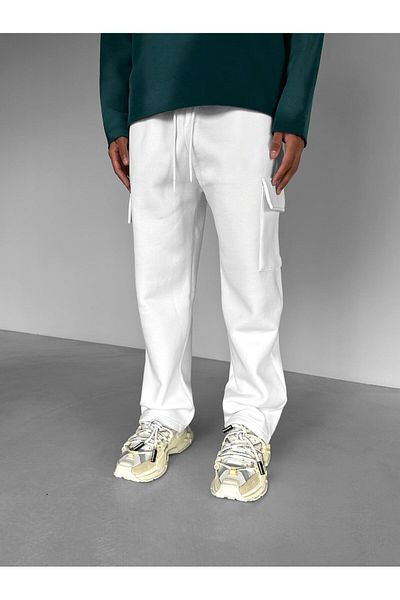 ablukaonline White Men's Baggy Fit Cargo Tracksuit