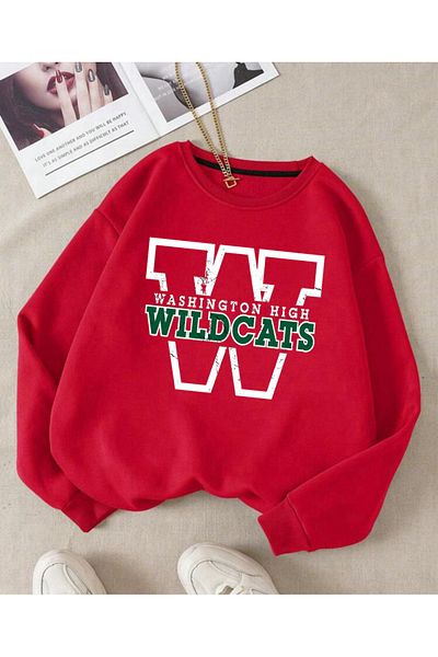 FAVORİST Суитшърт с щампа WILD CATS Oversize с кръгло деколте