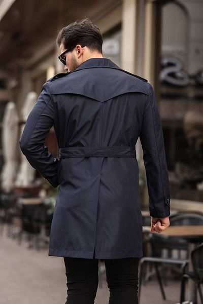 İLKCET MODA Pánský nepromokavý normální trenčkot v námořnické modré